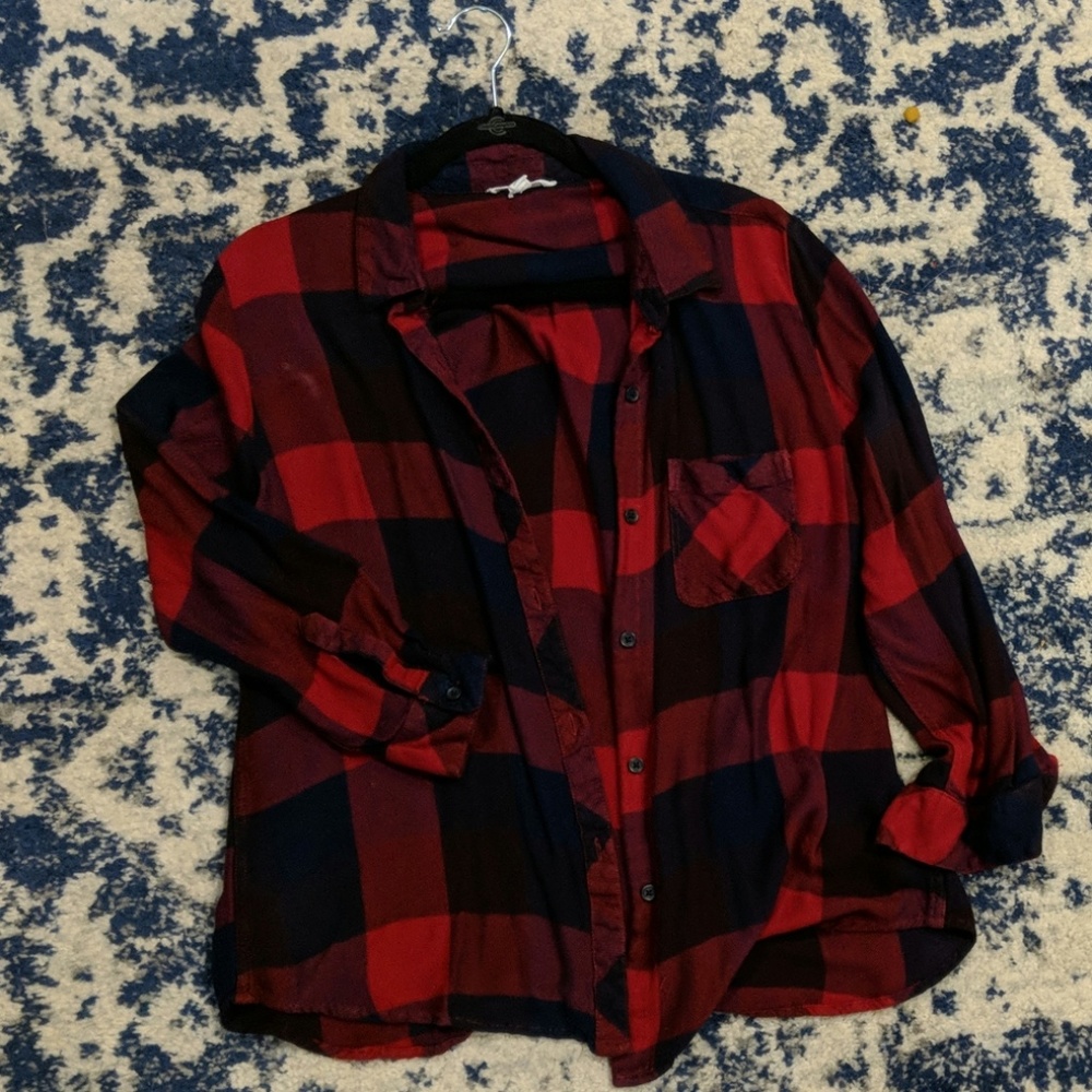 Navy and red button up flannel
